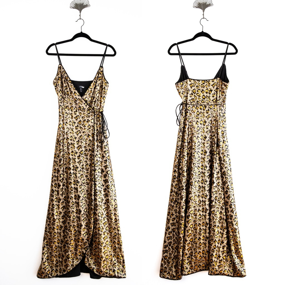 Aidan AIDAN MATTOX Leopard Sequin Wrap Dress Gown $285 - Size 0 / XS - Picture 7 of 14
